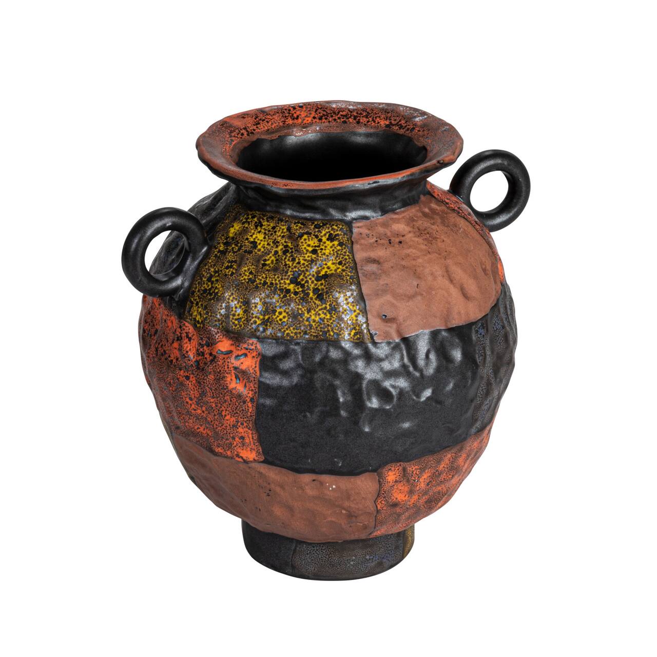 Hello Honey® 8.5" Multicolor Textured Stoneware Vase with Handles & Reactive Glaze